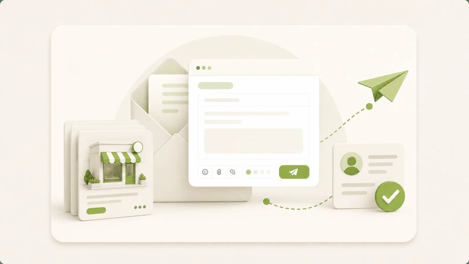 Flat illustration of an email sent toward a local business
