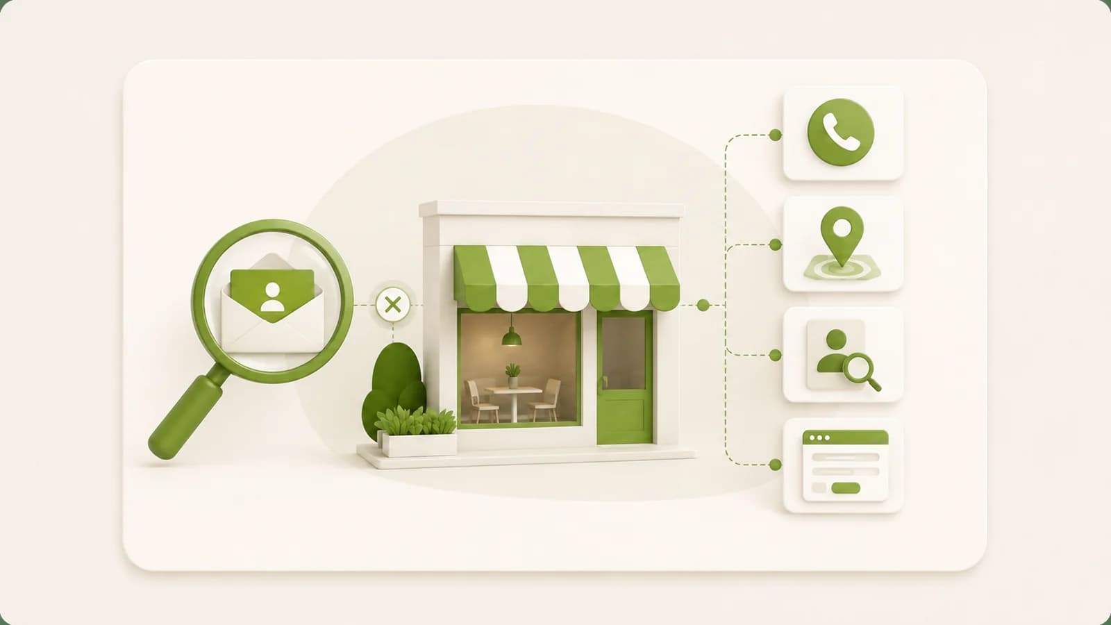 Flat illustration of an email search returning nothing for a local business