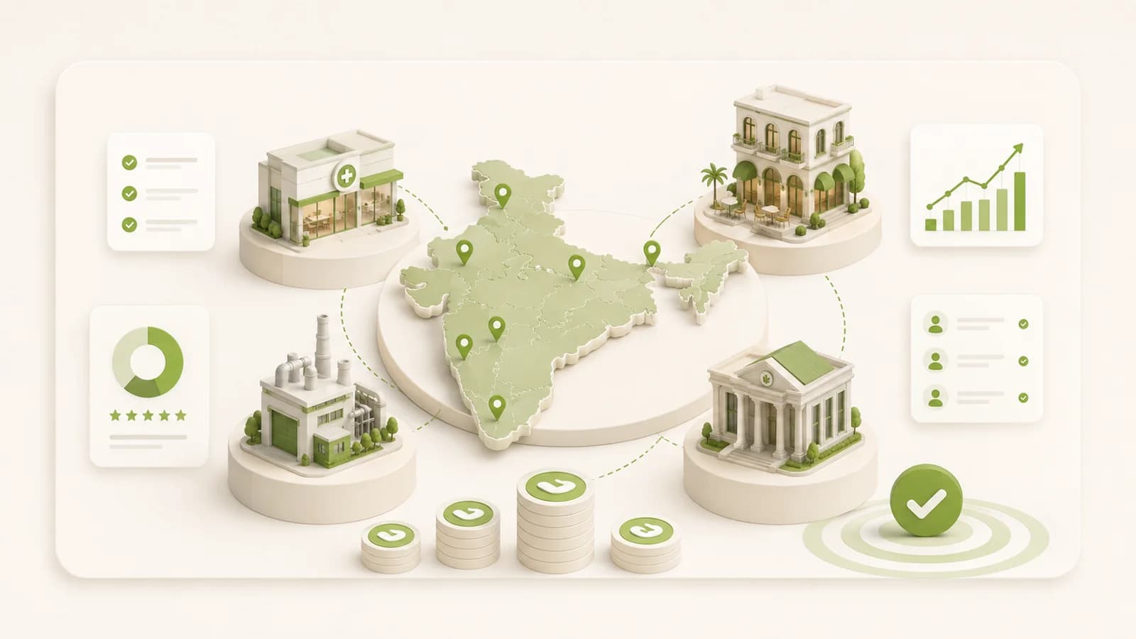 Flat illustration of several business types stacked by the value each one supports