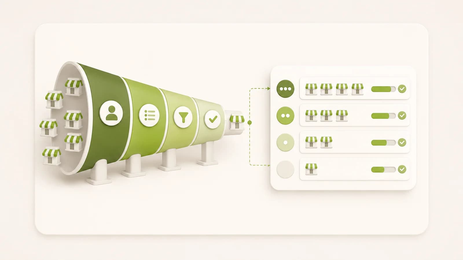 Flat illustration of a sales pipeline holding a set of prospects