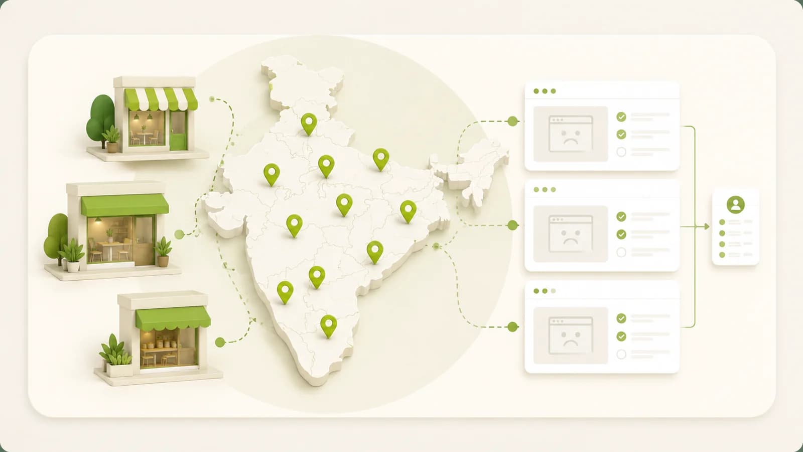 Flat illustration of Indian small businesses located on a map