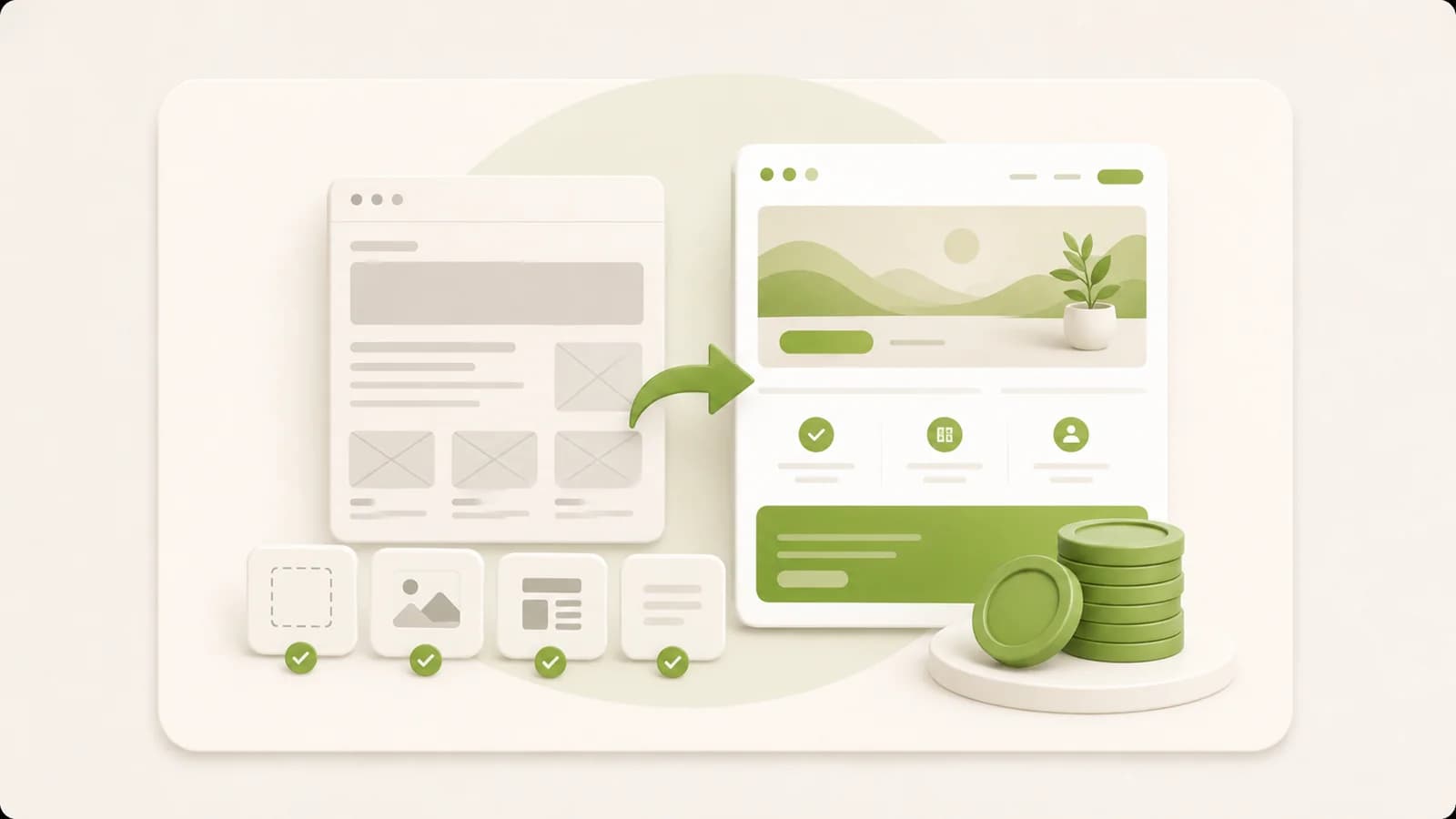 Flat illustration of an old website being replaced by a new one