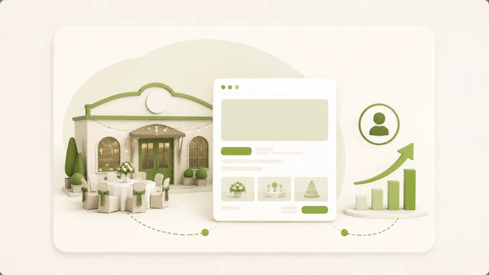 Flat illustration of a catering setup beside an event quote form