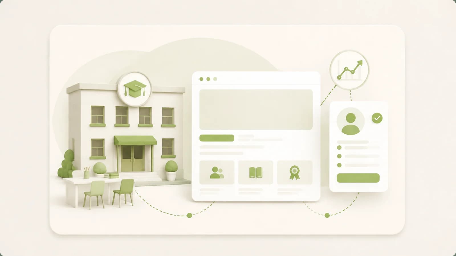 Flat illustration of a coaching institute alongside an enquiry form