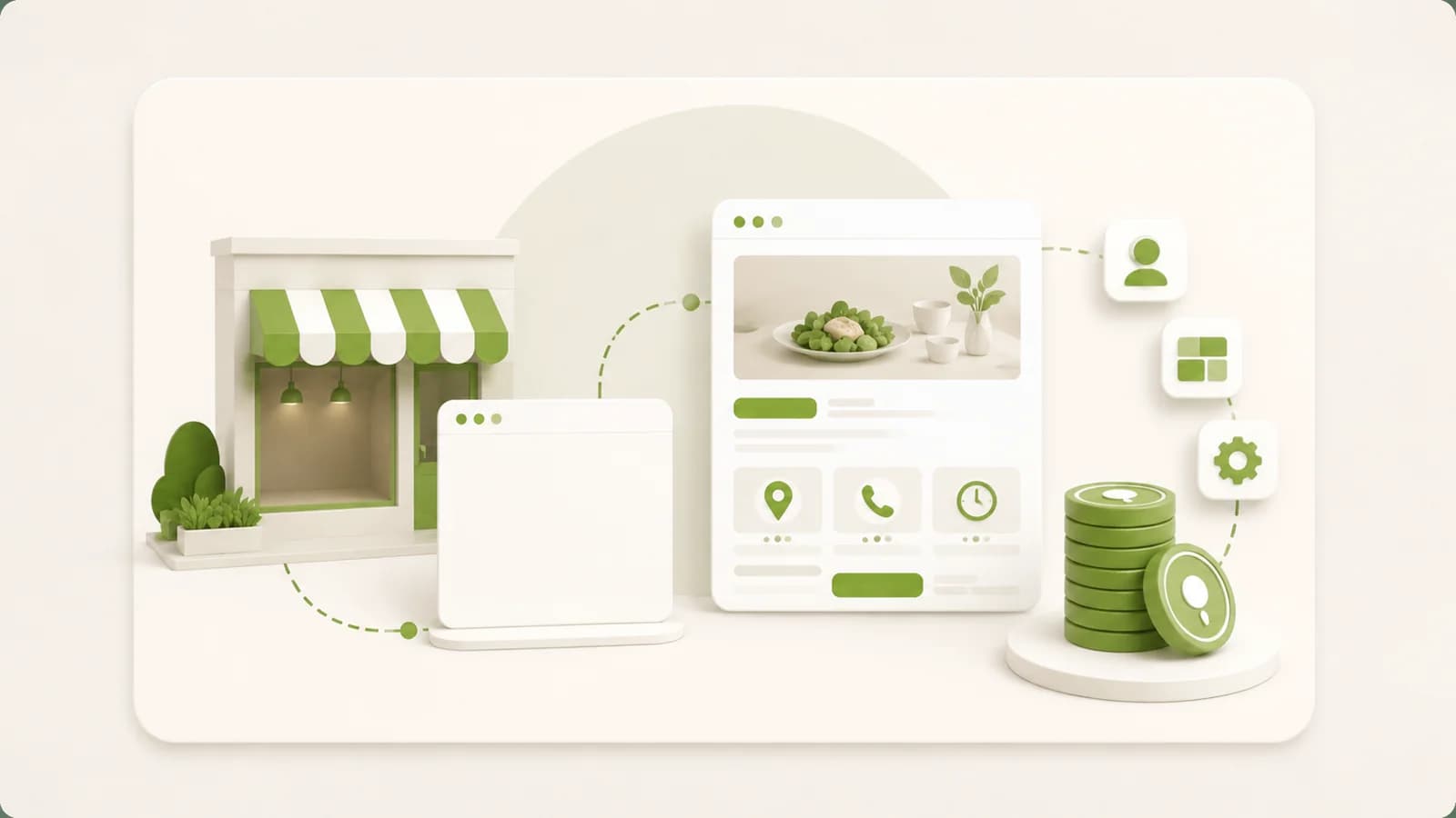 Flat illustration of a farm beside a direct-sales page