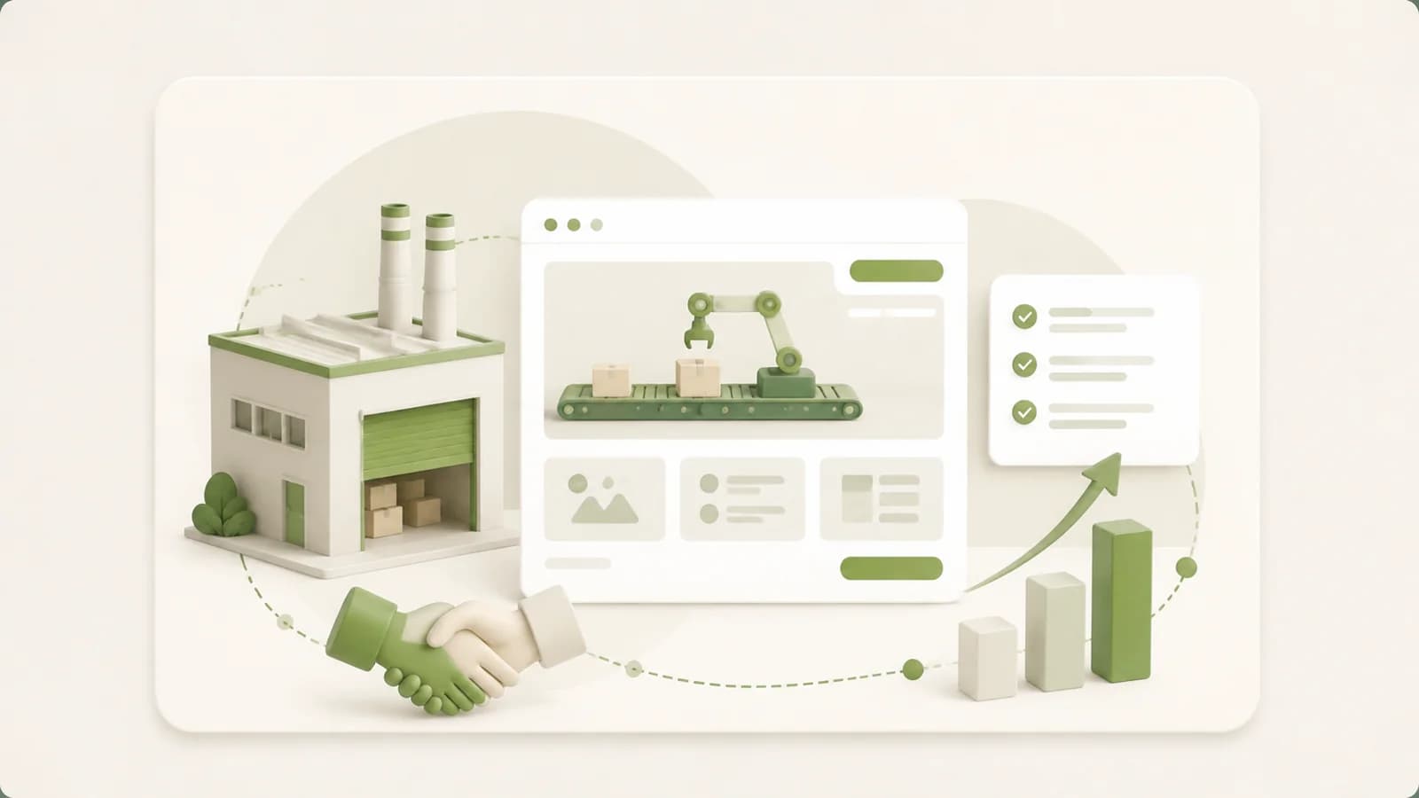 Flat illustration of a wholesale supplier beside a trade enquiry page