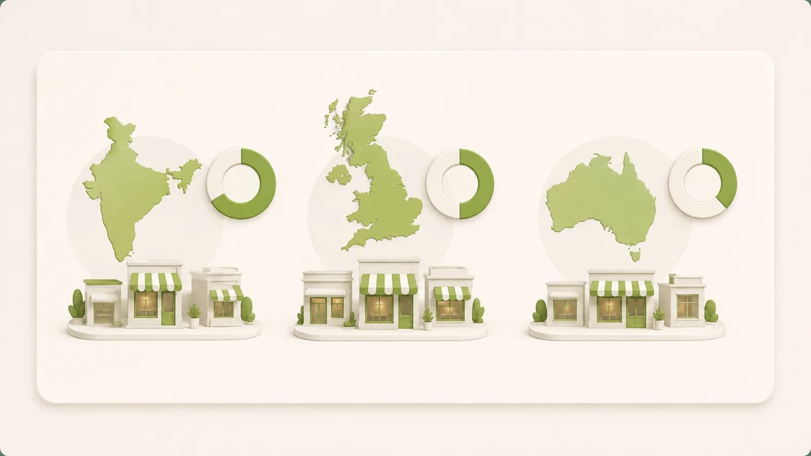 Flat illustration of three markets compared side by side