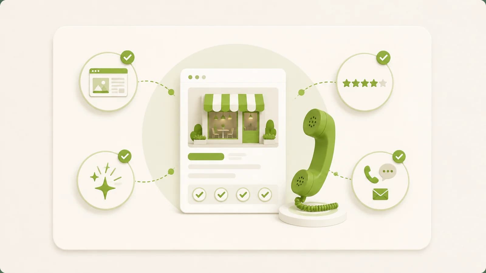 Flat illustration of a business listing being checked before contact