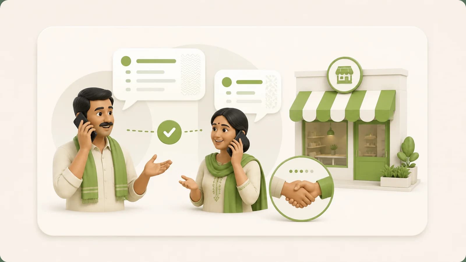 Flat illustration of a conversation between a salesperson and a shop owner