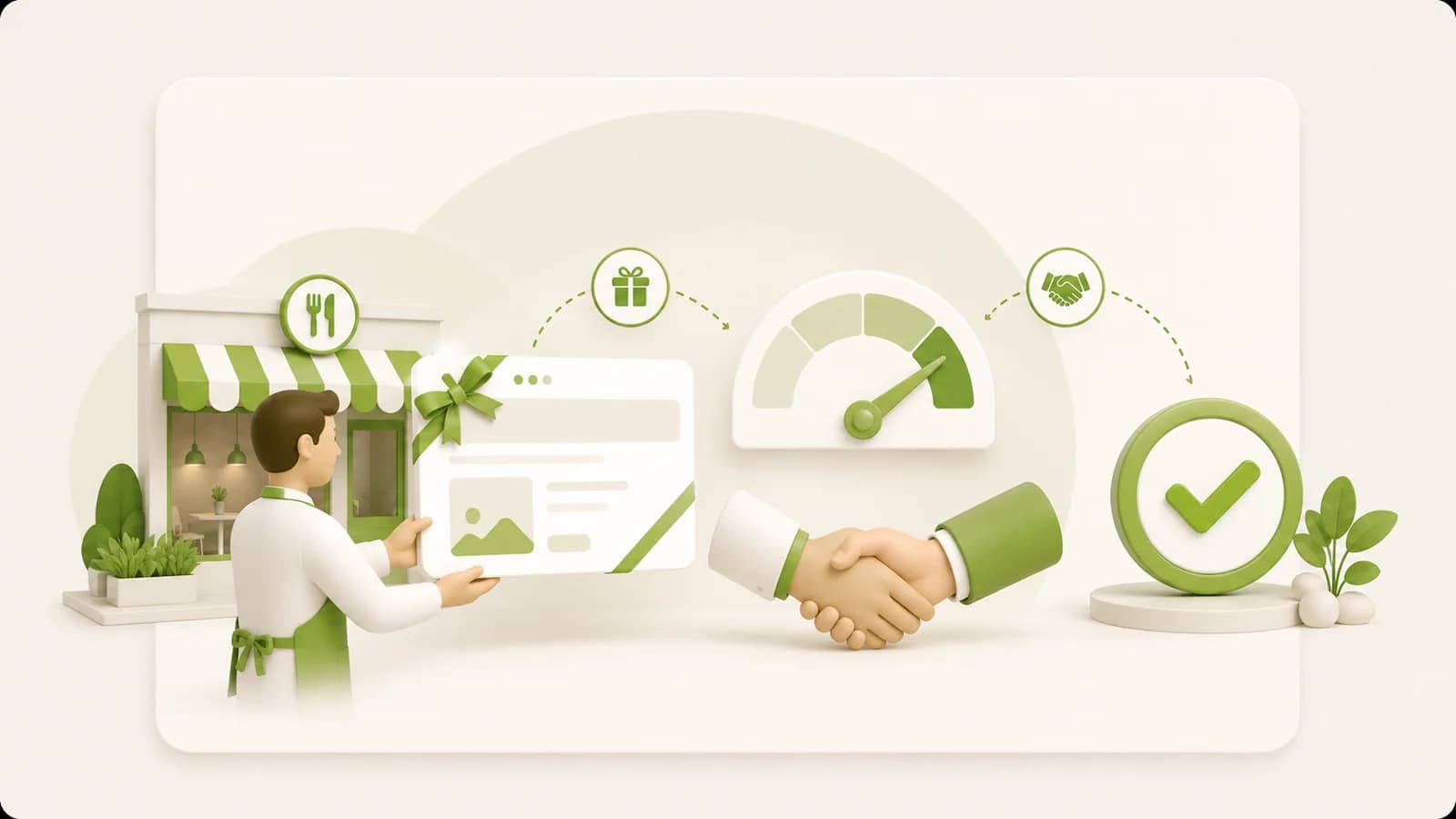 Flat illustration of a website mockup being shown to an owner