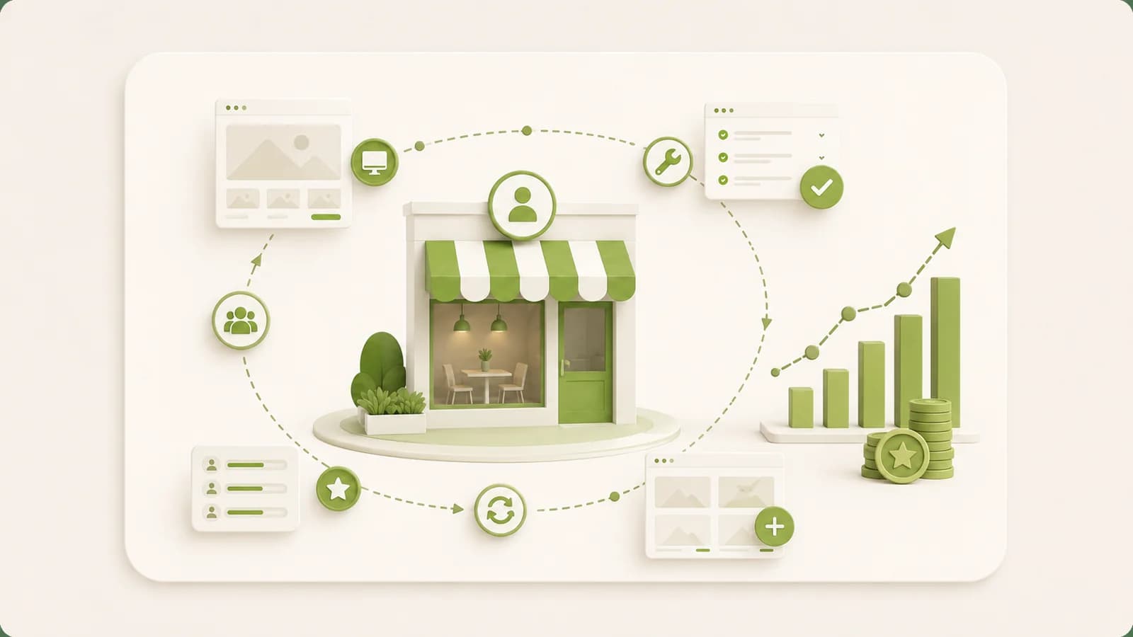 Flat illustration of a single client relationship extending over time