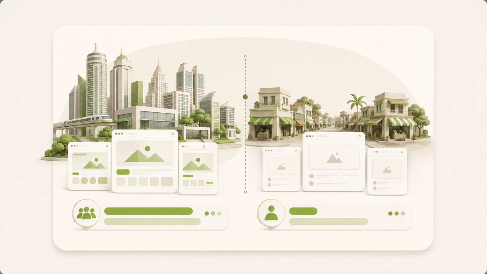 Flat illustration of a metro and a smaller city compared