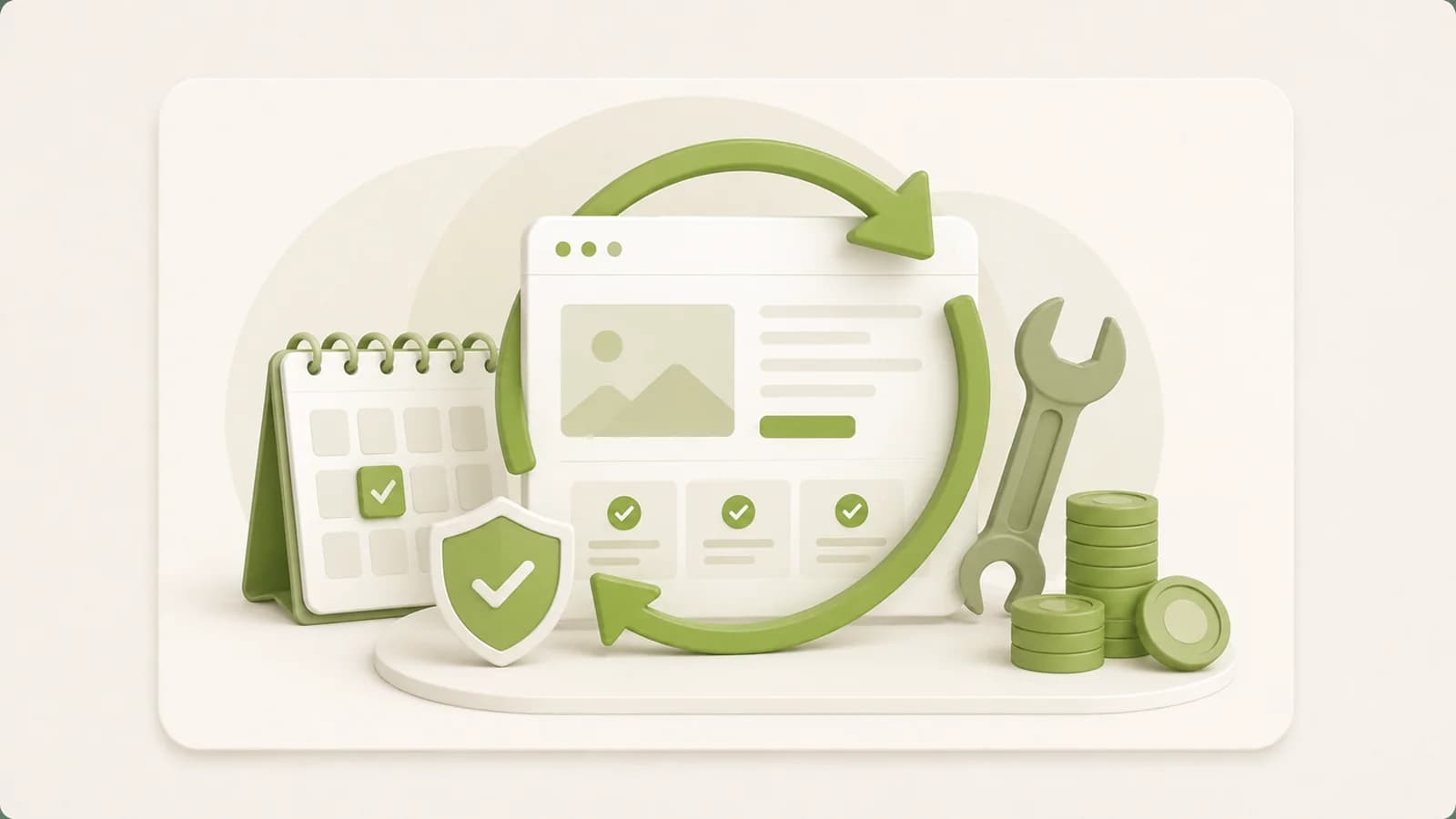 Flat illustration of a monthly care plan attached to a website