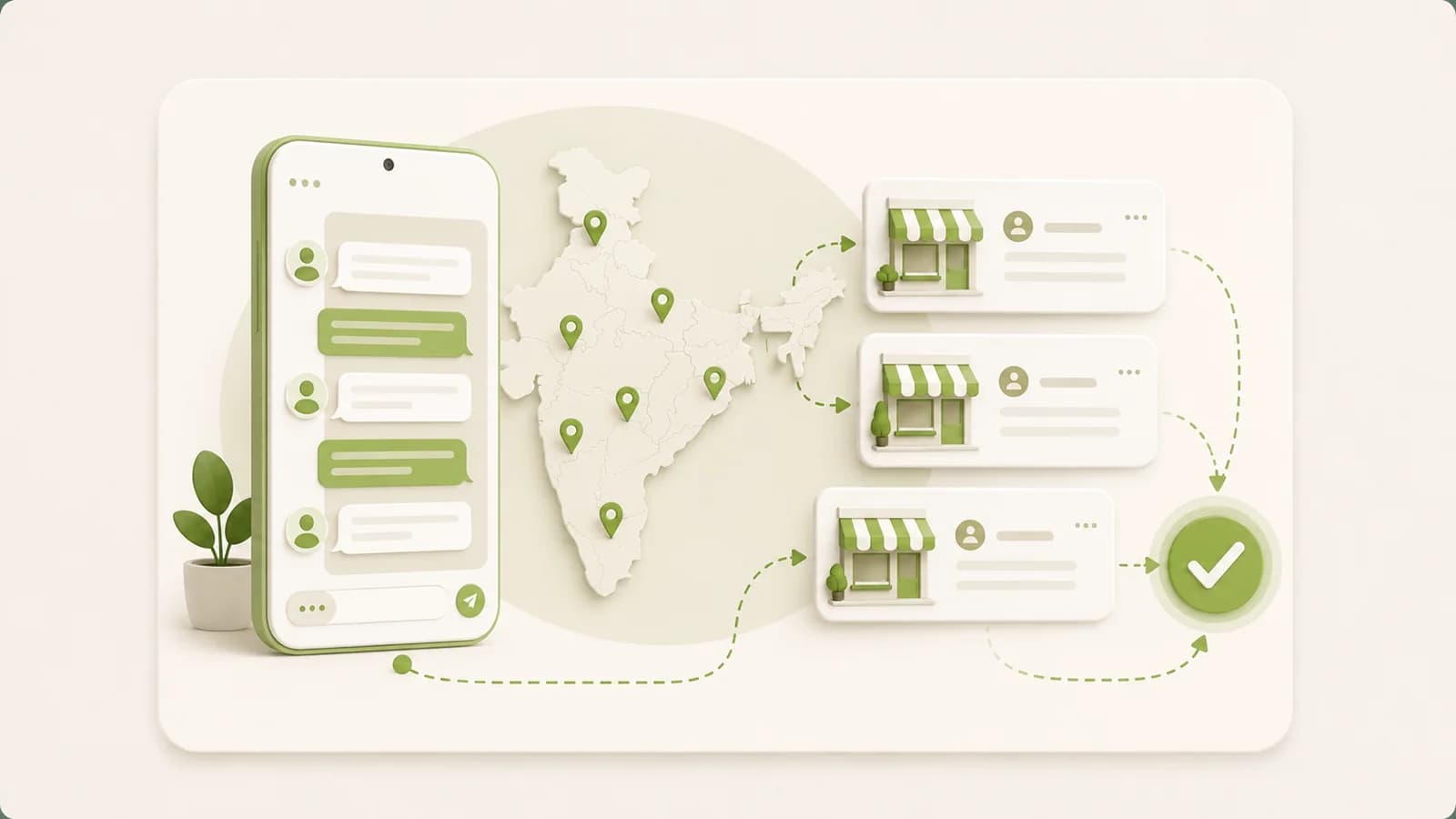Flat illustration of a messaging conversation with a local business